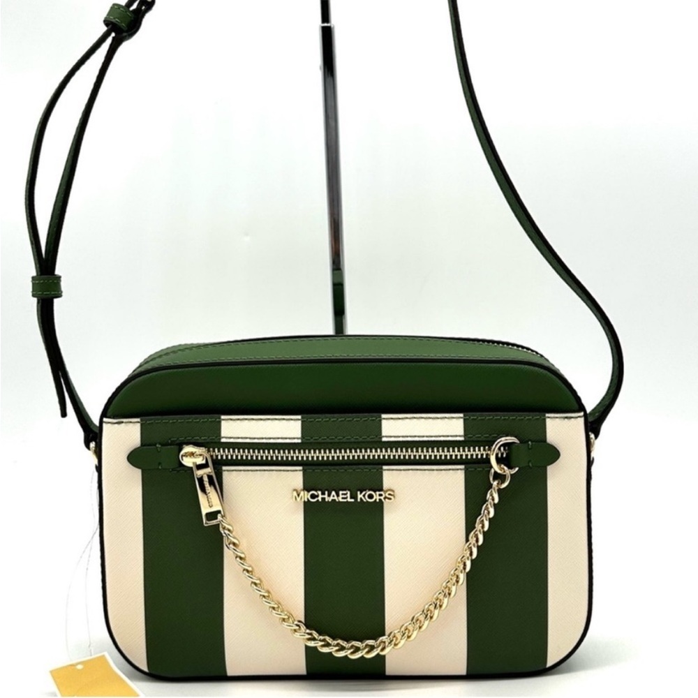 Michael Kors Large EW Zip Chain Xbody Crossbody Bag Fern Green Multi - Picture 3 of 11